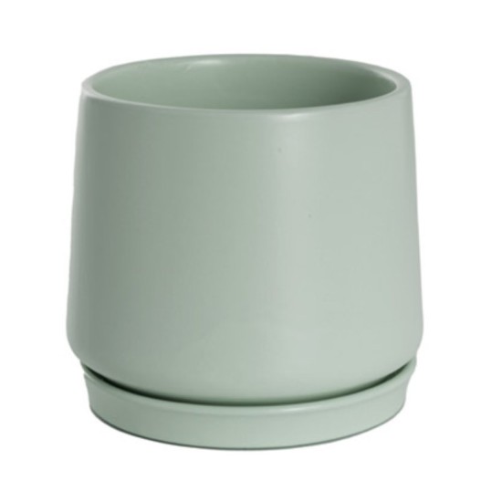 Matte "Sea Foam" Ceramic Pot with Drainage Hole and Attached Base